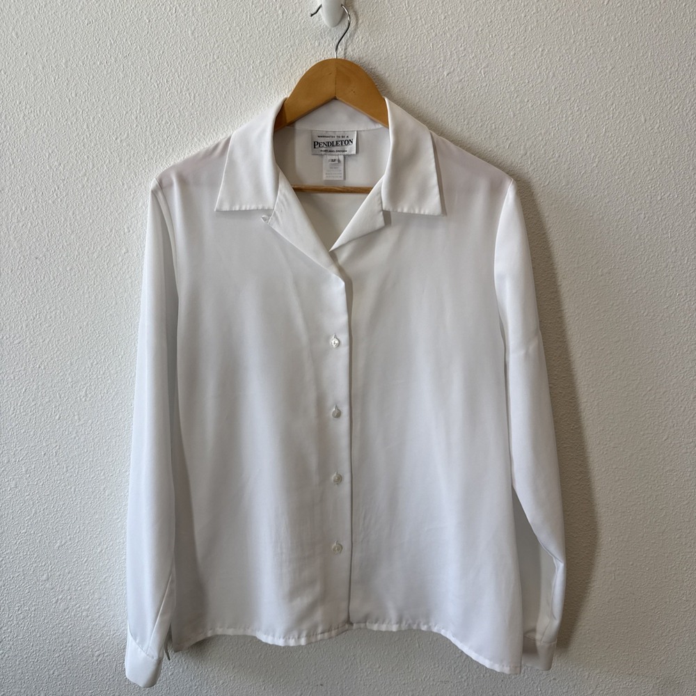 Women's Vtg Pendleton Portland, Oregon Long Sleeve White Button Up Shirt Size 12